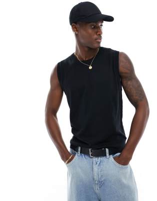 ASOS DESIGN lightweight cotton knitted singlet in black