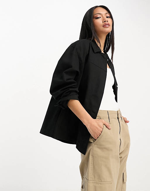ASOS DESIGN lightweight cotton pocket shacket in black | ASOS