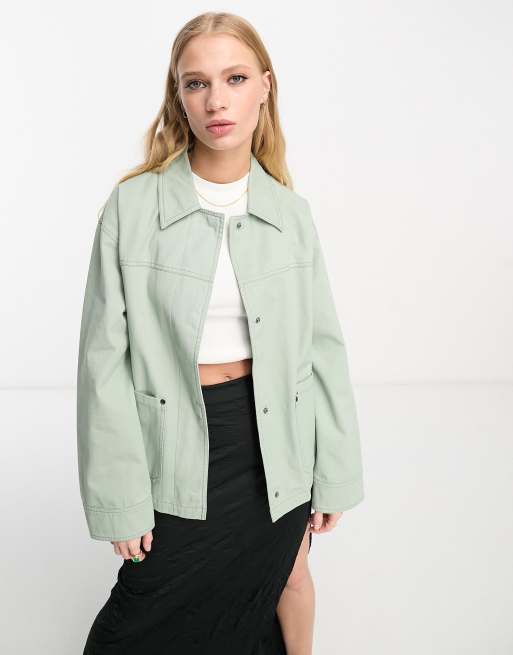 ASOS DESIGN lightweight cotton pocket shacket in washed sage | ASOS