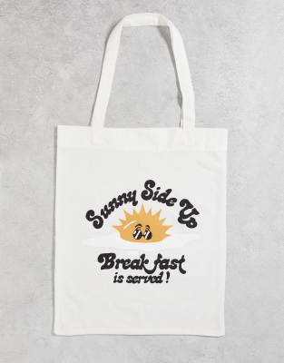 ASOS DESIGN lightweight cotton tote bag with breakfast print in ecru - CREAM - ASOS Price Checker
