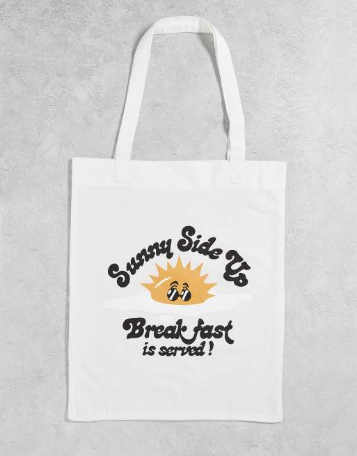 ASOS DESIGN lightweight cotton tote bag with breakfast print in ecru