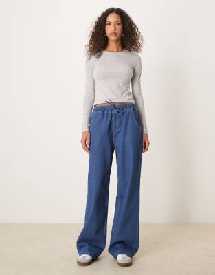 lightweight denim sweatpants with drawstring waist in blue