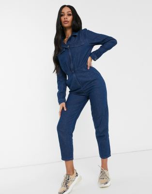 Asos Design Lightweight Denim Tailored Boilersuit In Blue-blues