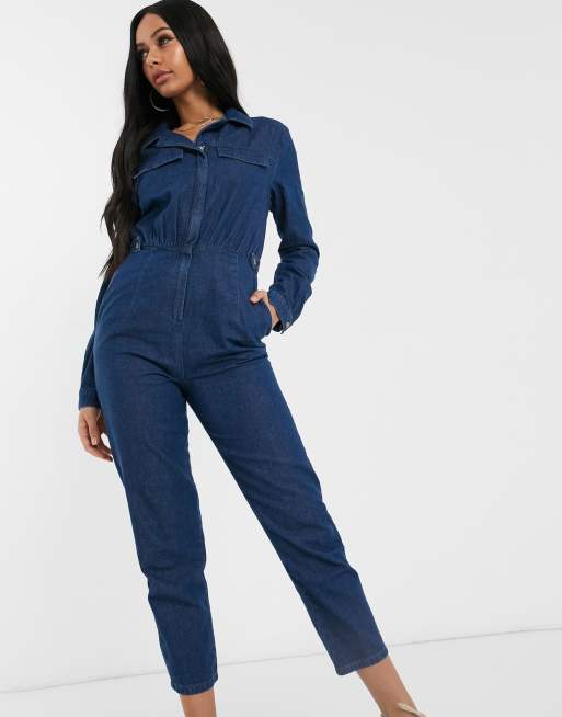 ASOS DESIGN lightweight denim tailored boilersuit in blue