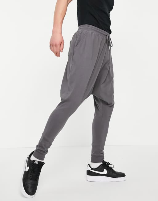 ASOS DESIGN lightweight extreme drop crotch joggers 2 pack in charcoal light grey