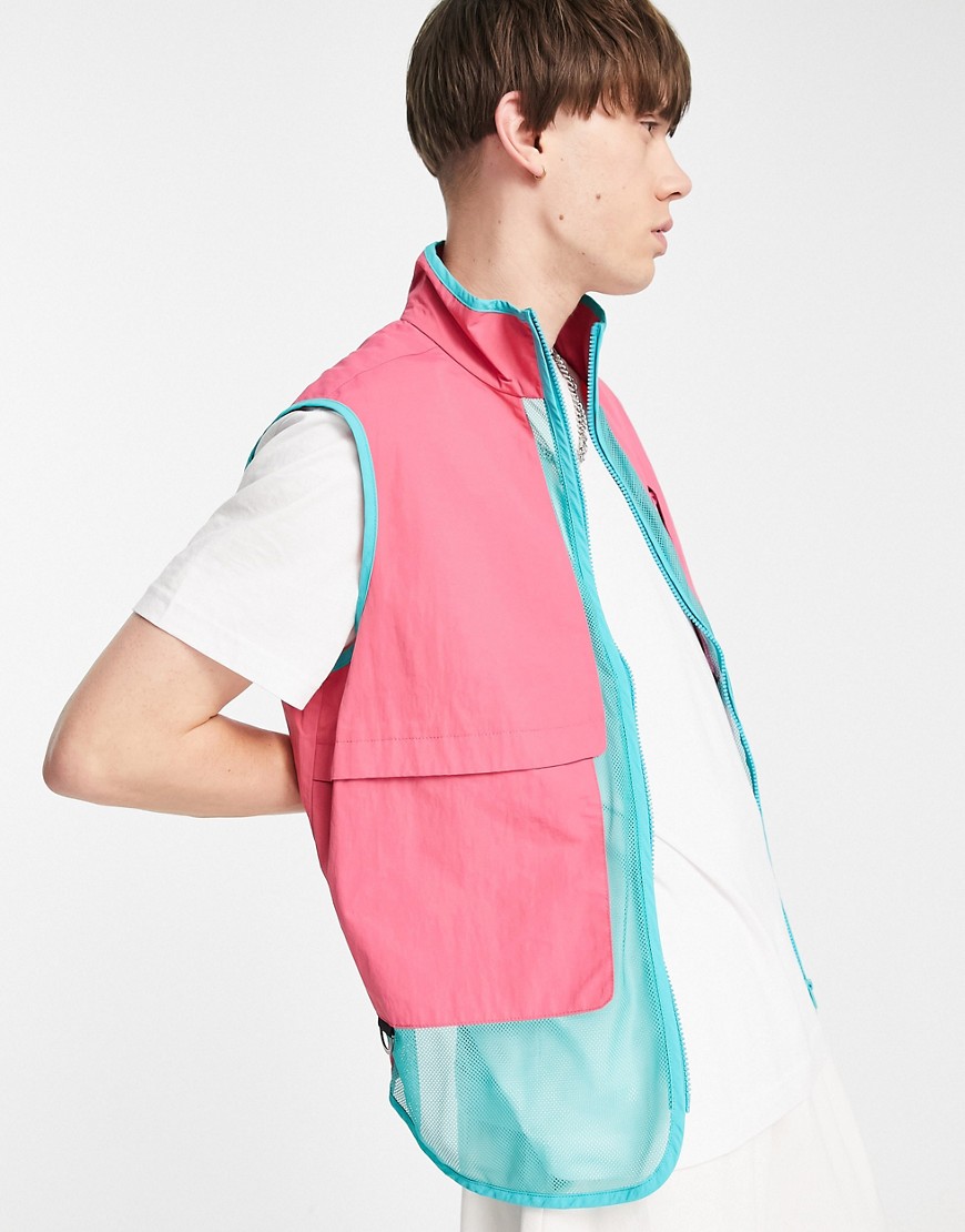 ASOS DESIGN lightweight gilet with contrast mesh panels in pink