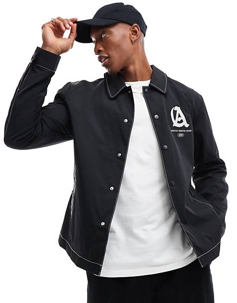 ASOS DESIGN lightweight harrington jacket with back print in black