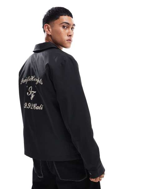 ASOS DESIGN lightweight harrington jacket with back print in black - view 1