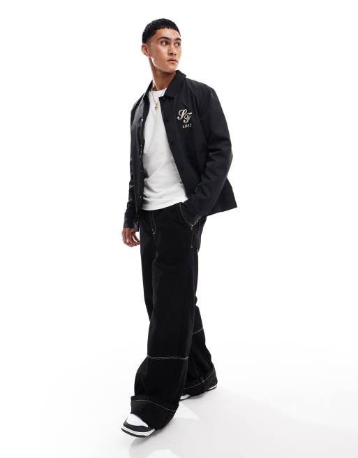 ASOS DESIGN lightweight harrington jacket with back print in black, 4 of 4