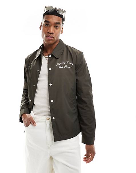 ASOS DESIGN lightweight harrington jacket with back print in brown