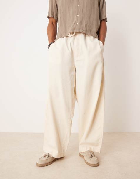 ASOS DESIGN lightweight herringbone parachute trousers in ecru - view 1