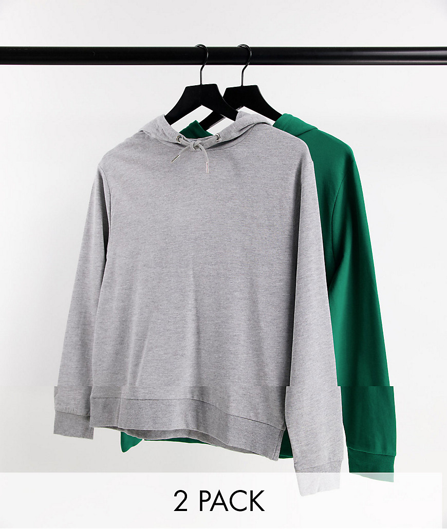 ASOS DESIGN lightweight hoodie in green/gray heather 2 pack-Multi