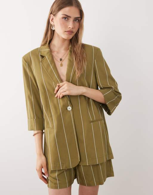 ASOS DESIGN lightweight jacket in olive stripes , 3 of 4