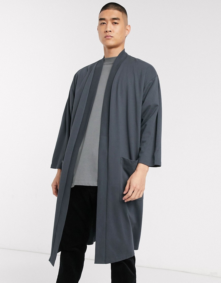 ASOS DESIGN lightweight jersey longline kimono cardigan in washed black