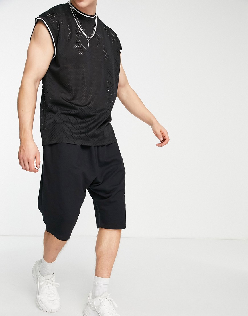 ASOS DESIGN lightweight jersey shorts with drop crotch in black