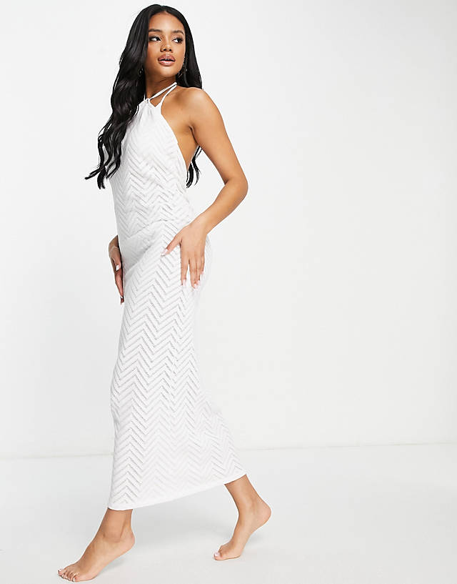 ASOS DESIGN lightweight knit chevron beach maxi dress in white