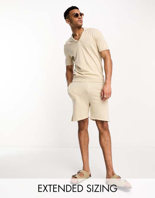 ASOS DESIGN lightweight knit cotton shorts in stone part of a set