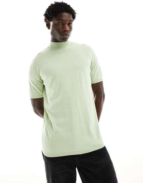 ASOS DESIGN lightweight knit cotton turtle neck T-shirt in sage green - view 1