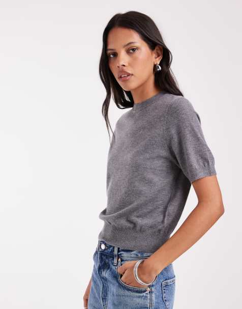 ASOS DESIGN lightweight knit tee in grey marl (part of a set) - view 1