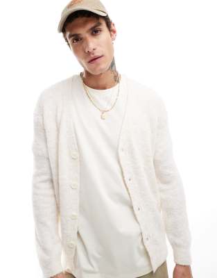 Asos Design Lightweight Knitted Boucle Cardigan In Ecru-neutral