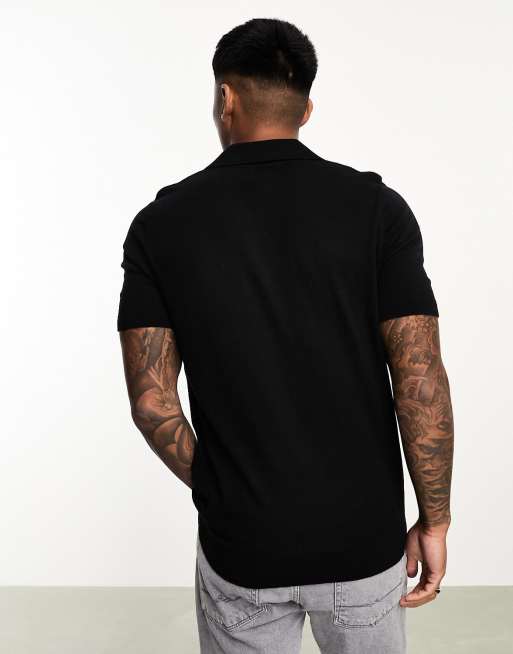 ASOS DESIGN relaxed revere polo t-shirt in black with Chicago print - BLACK  - BLACK