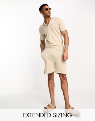 ASOS DESIGN lightweight knitted cotton shorts in stone (part of a set)