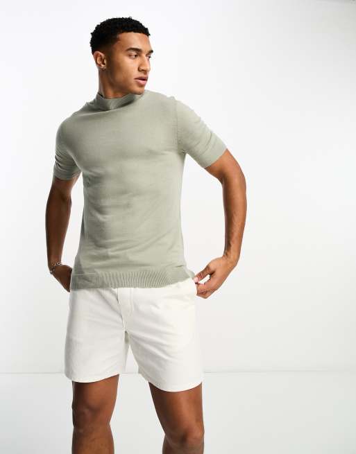 ASOS DESIGN lightweight knitted cotton turtle neck t-shirt in green