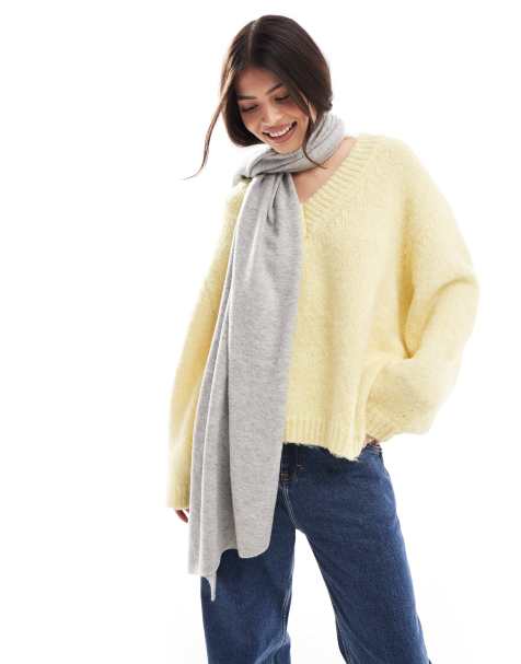 ASOS DESIGN lightweight knitted scarf in gray heather - view 1