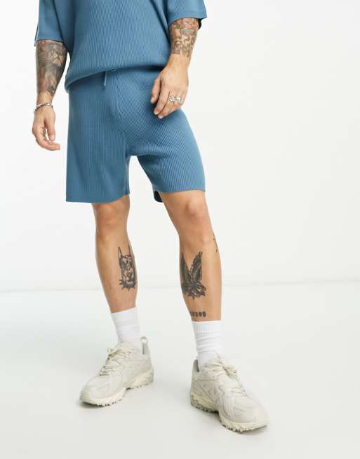 ASOS DESIGN knitted lightweight cotton shorts in blue - part of a set