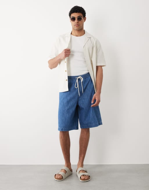 ASOS DESIGN lightweight loose denim jorts in light wash blue with tie waist , 2 of 5