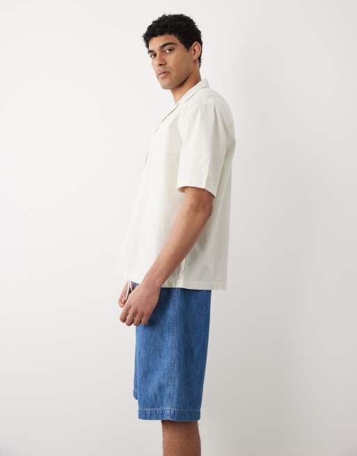 ASOS DESIGN lightweight loose denim jorts in light wash blue with tie waist , 3 of 5