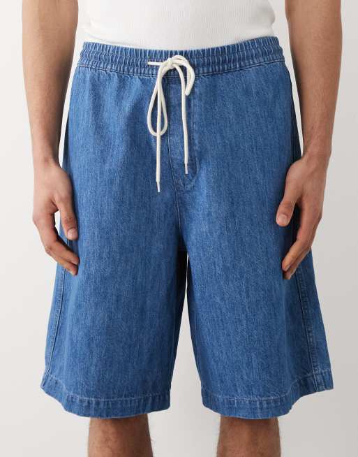 ASOS DESIGN lightweight loose denim jorts in light wash blue with tie waist , 4 of 5