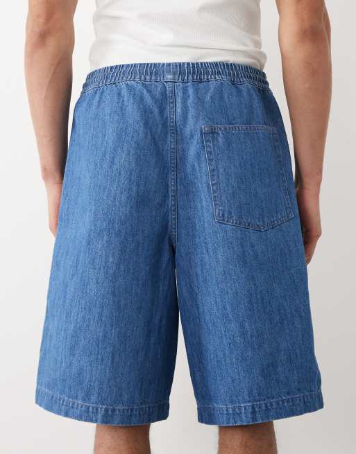 ASOS DESIGN lightweight loose denim jorts in light wash blue with tie waist , 5 of 5