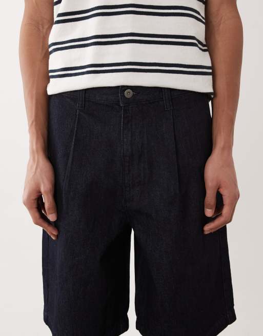 ASOS DESIGN lightweight loose denim jorts in raw wash with pleats, 4 of 5