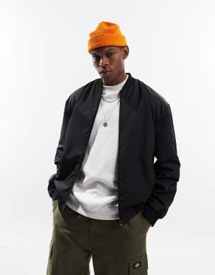 Asos Design Lightweight Oversized Bomber Jacket In Black In Black
