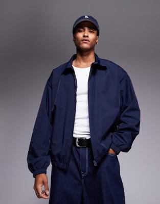 Asos Design Lightweight Oversized Harrington Jacket In Navy