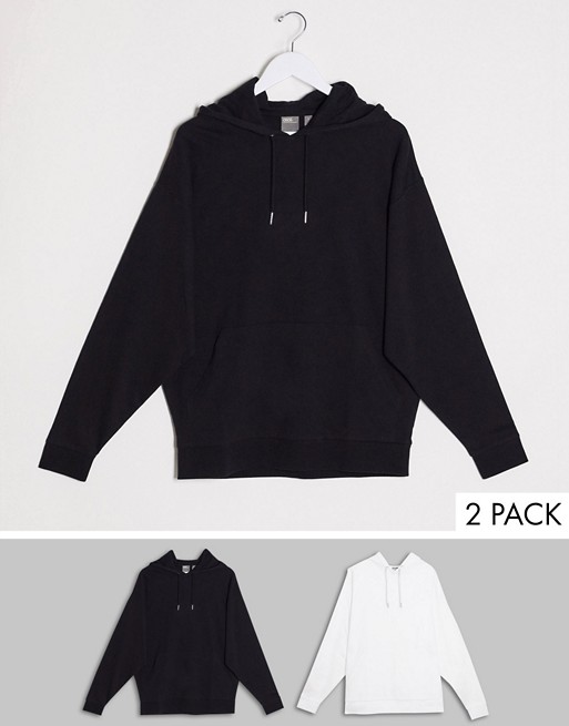 ASOS DESIGN lightweight oversized hoodie 2 pack in black / white