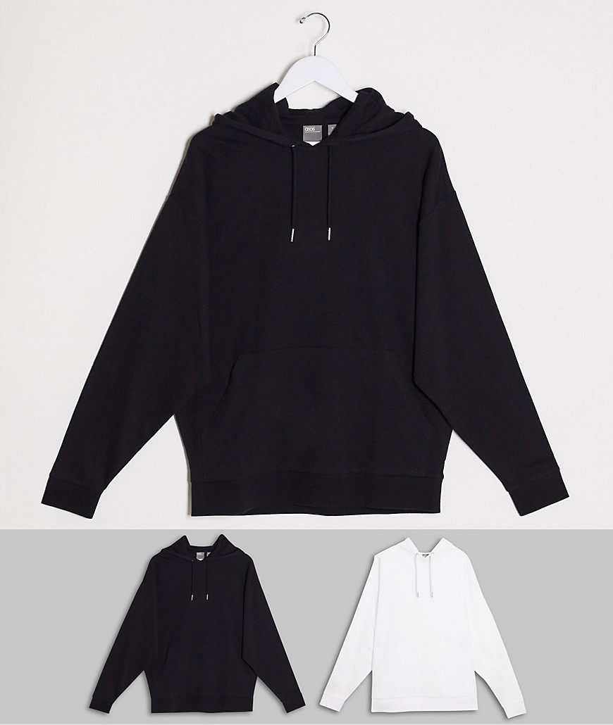 ASOS DESIGN lightweight oversized hoodie 2 pack in black / white-Multi