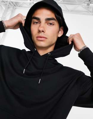 Asos Design Lightweight Oversized Hoodie In Black - Black In Black