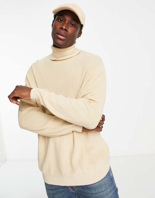 Mens tan roll hot sale neck jumper