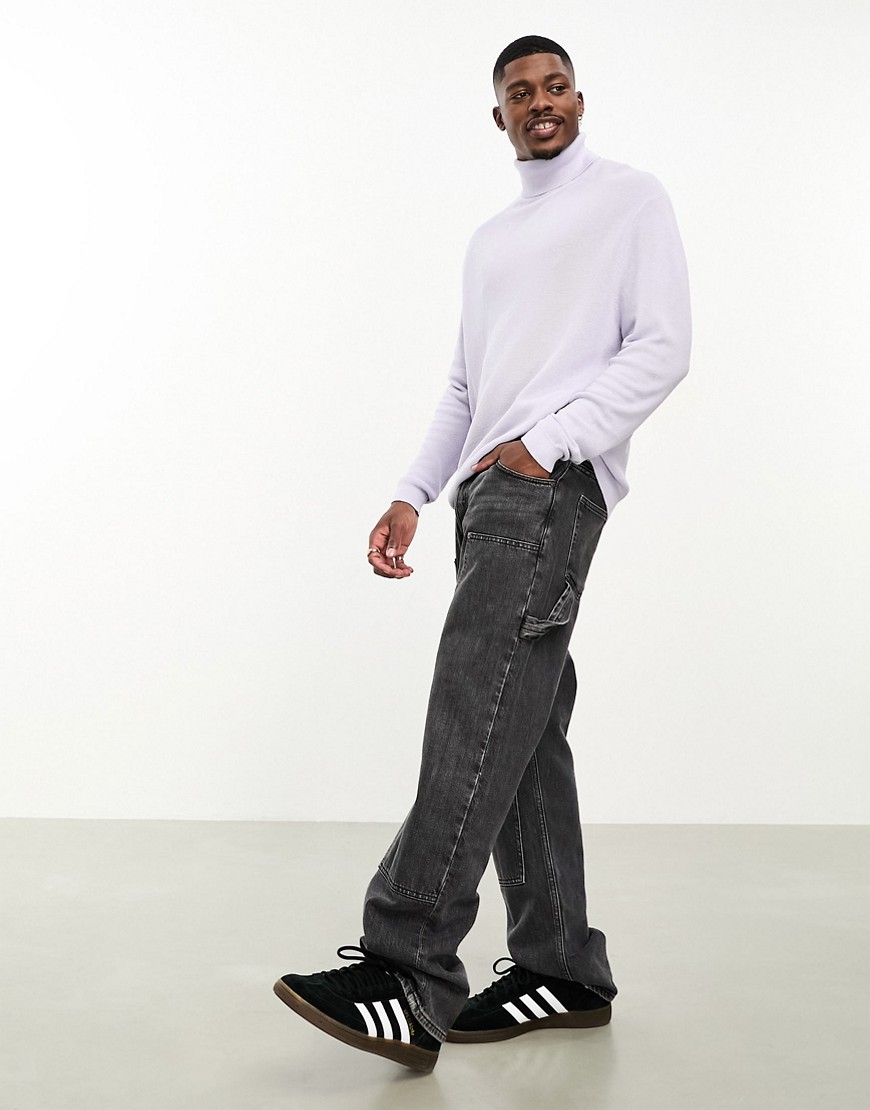 ASOS DESIGN lightweight oversized rib roll neck jumper in lavender-Purple