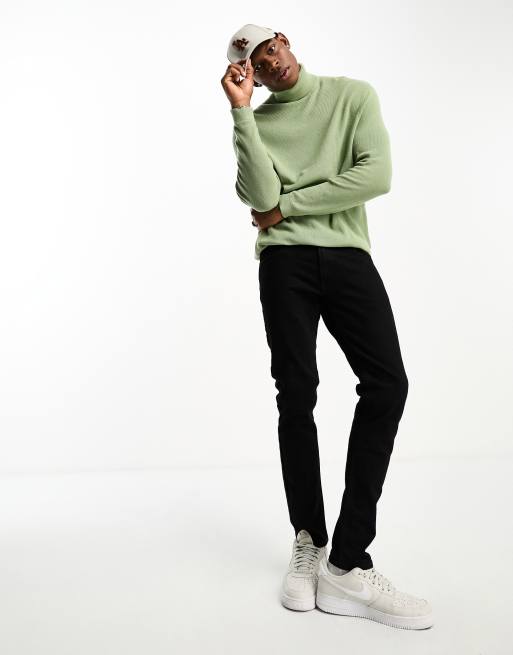 ASOS DESIGN lightweight oversized rib roll neck jumper in sage