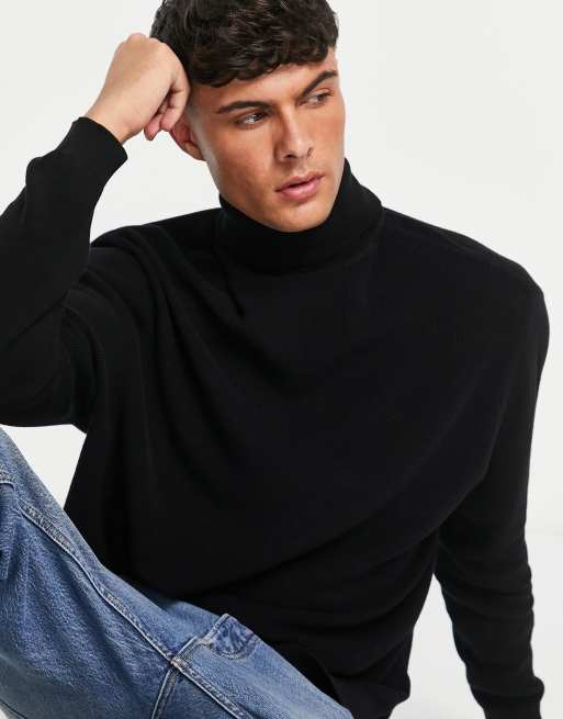 ASOS DESIGN lightweight oversized rib roll neck sweater in black | ASOS