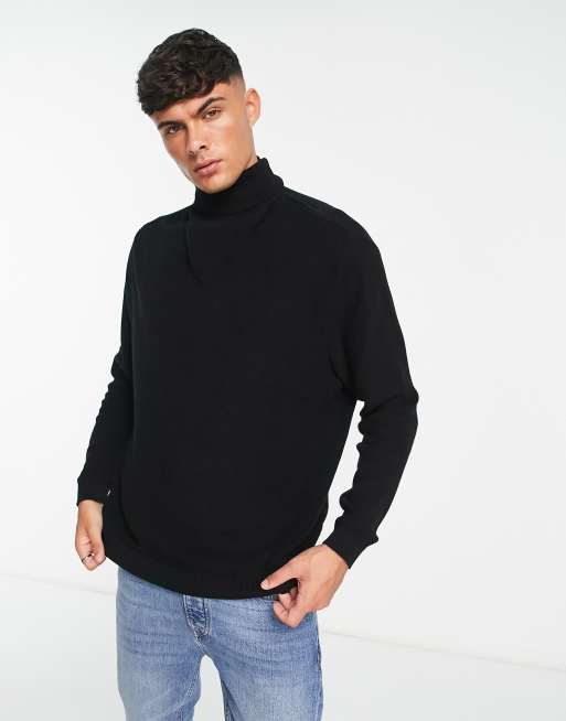 ASOS DESIGN lightweight oversized rib roll neck sweater in black ASOS