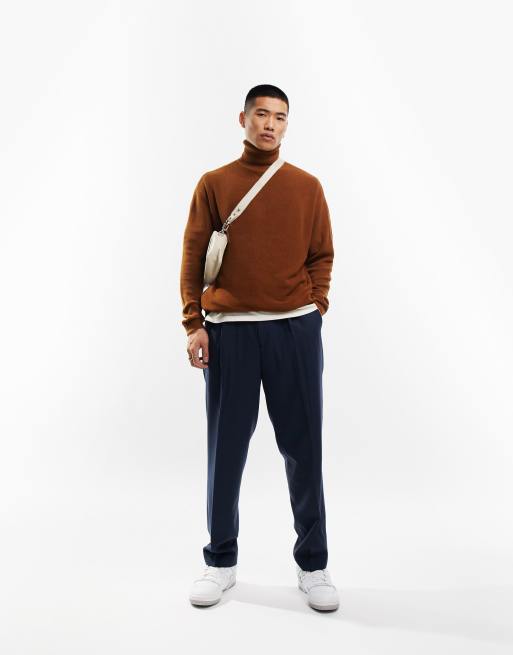 ASOS DESIGN lightweight oversized rib roll neck sweater in brown