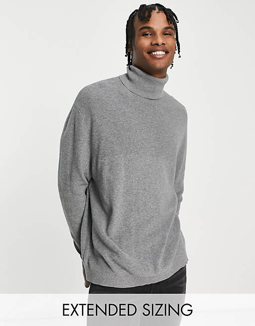 ASOS DESIGN lightweight oversized rib roll neck sweater in gray