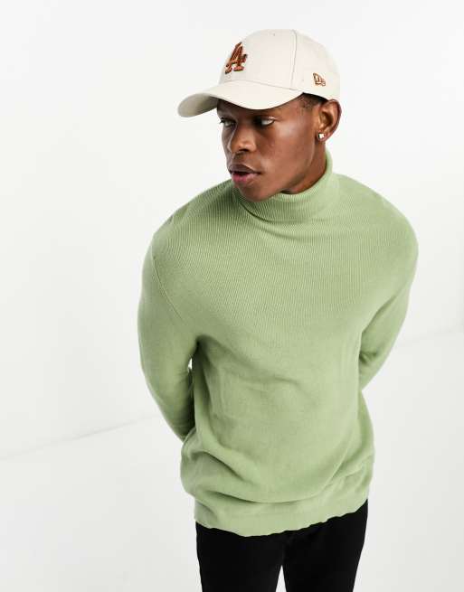 Rib Knitted Turtle Neck Sweater Green