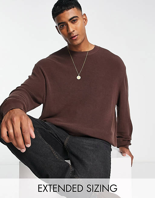 ASOS DESIGN lightweight oversized rib sweater in brown