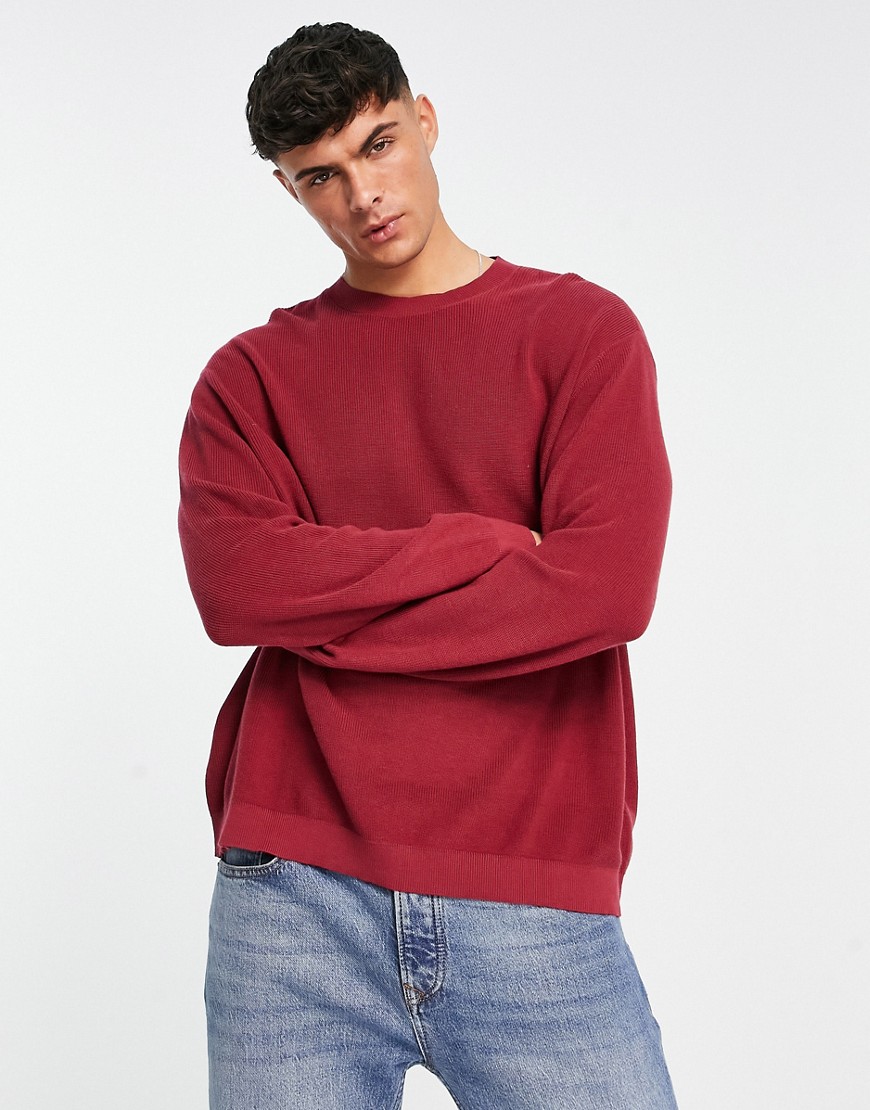 ASOS DESIGN lightweight oversized rib sweater in dark red