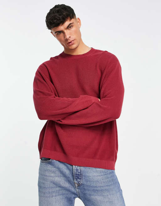 ASOS DESIGN lightweight oversized rib sweater in dark red ASOS